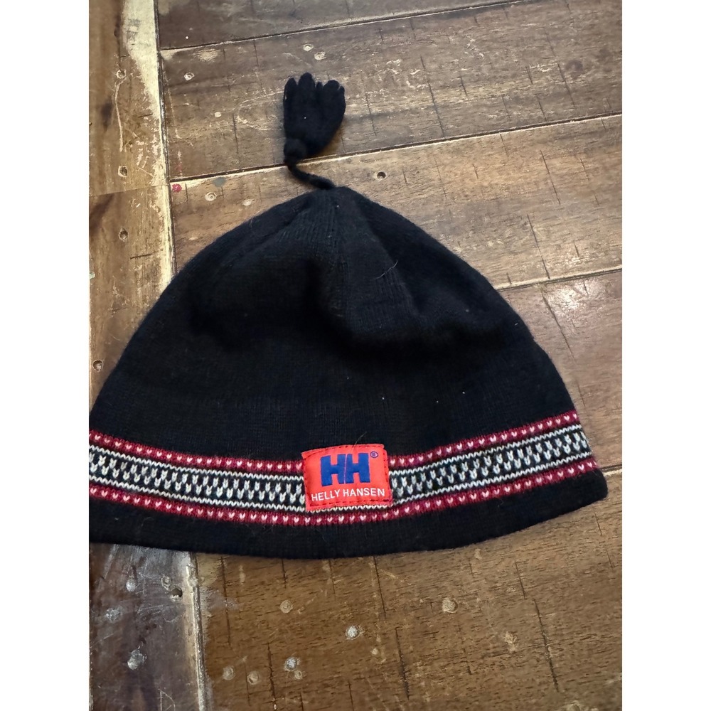 Helly Hansen Whistler Canada Knit Beanie Hat Black Red Fair Isle Nordic Tassel